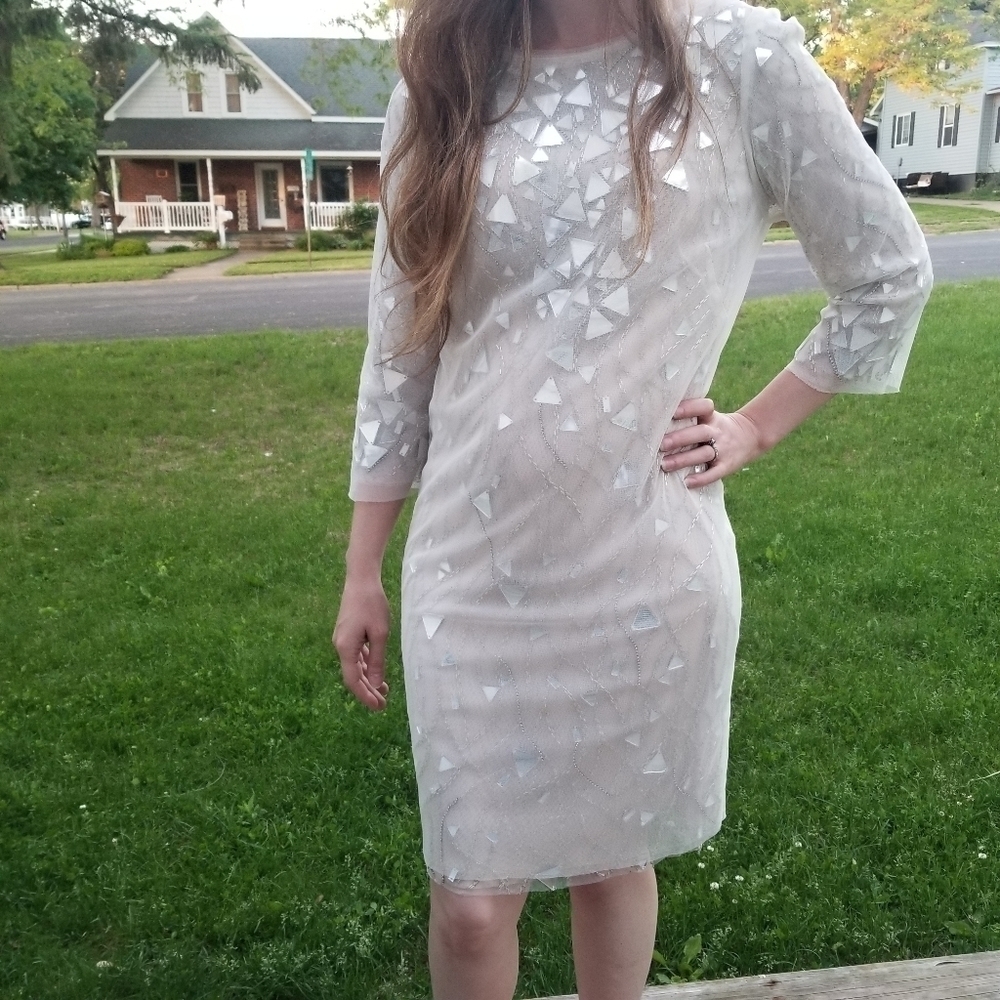 Tadashi‎ Shoji Geometric Mirror Bling Mesh Cocktail Gown 2